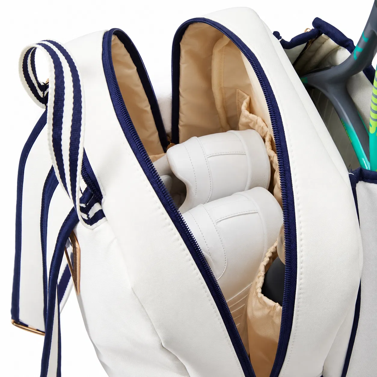 Black and White Tennis Racket Backpack with Shoe Storage