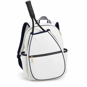 Black and White Tennis Racket Backpack with Shoe Storage