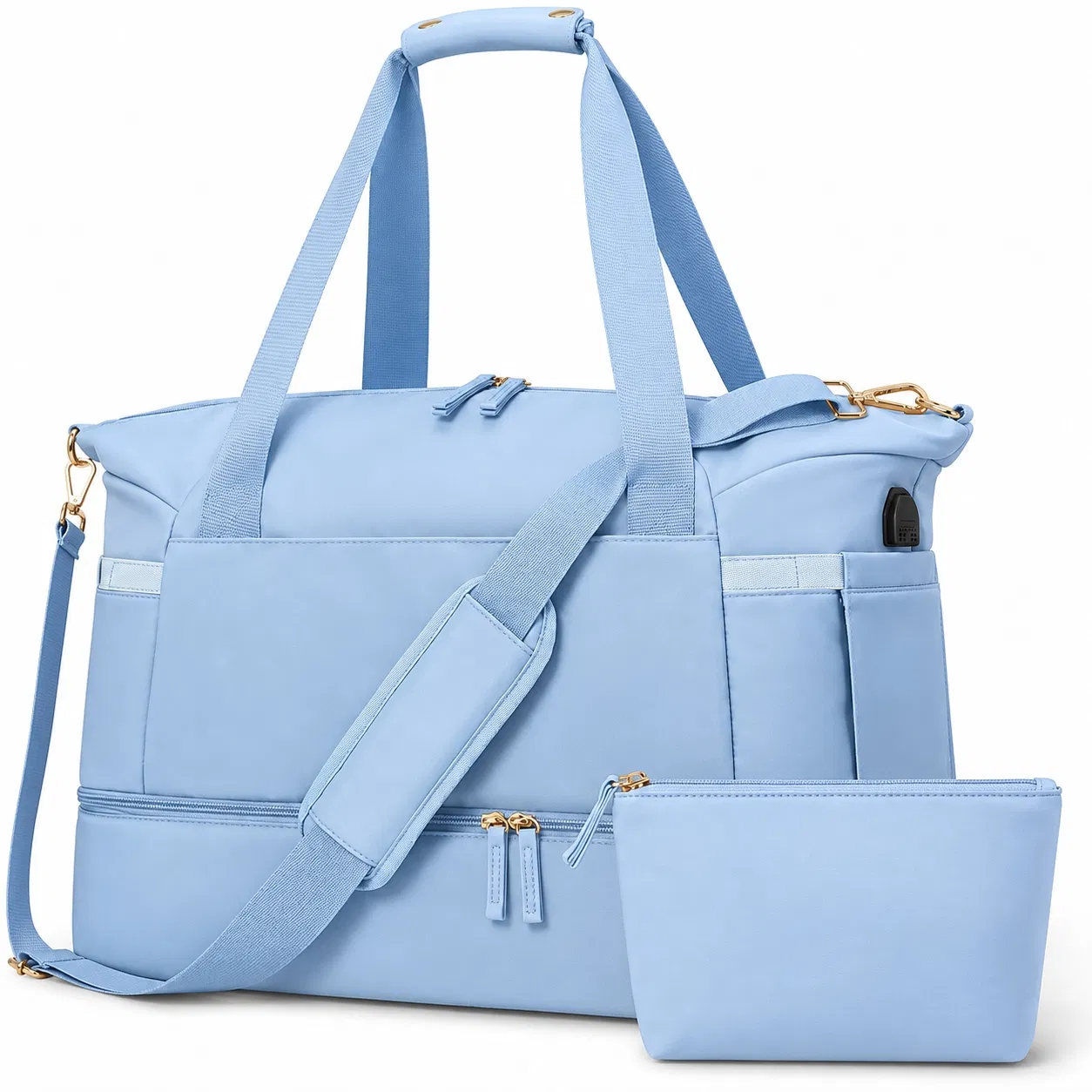 Lebon Nylon Travel Duffel Bag with Bottom Shoe Compartment