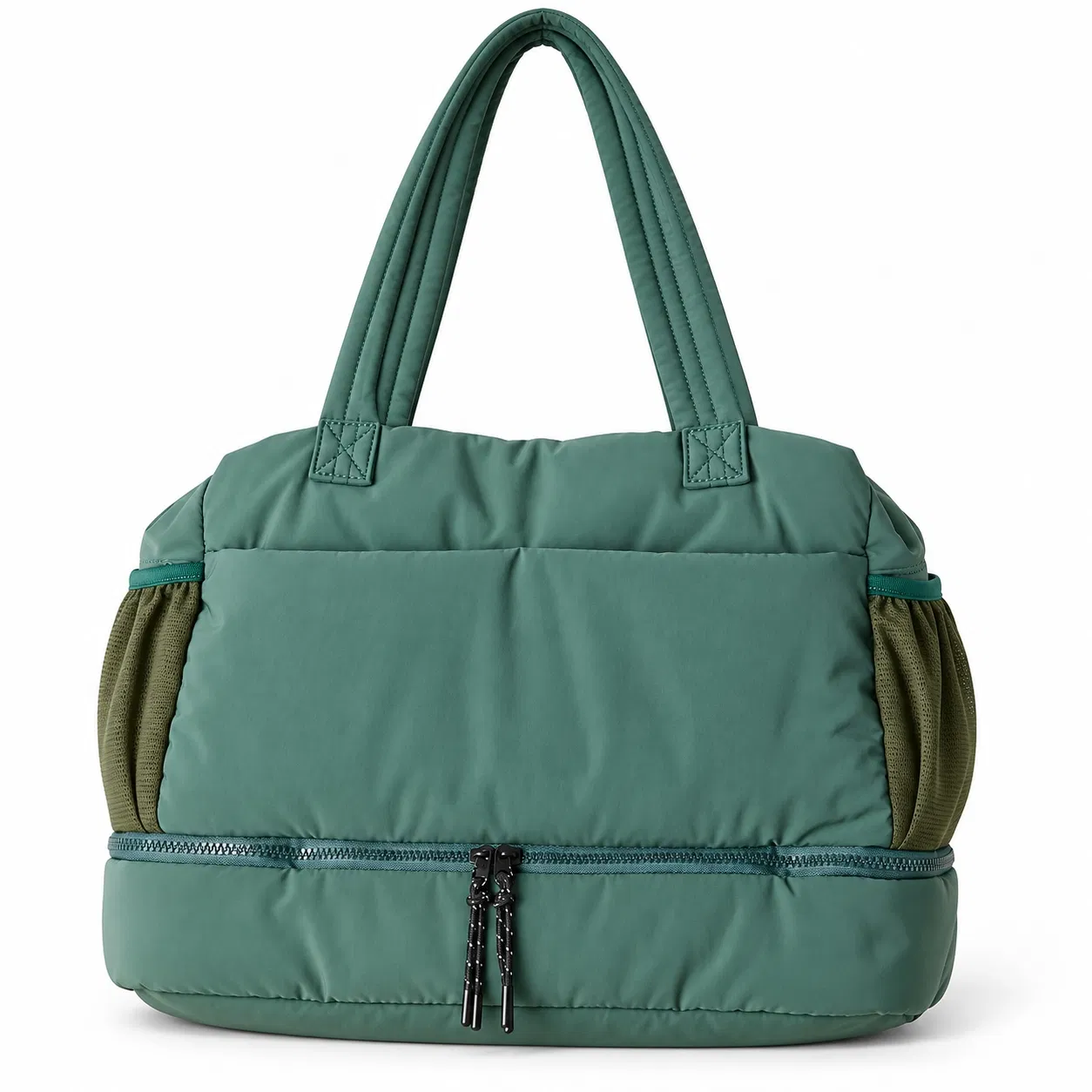 Custom Nylon Quilted Travel Bag with Lower Zipper Compartment and Shoulder Strap