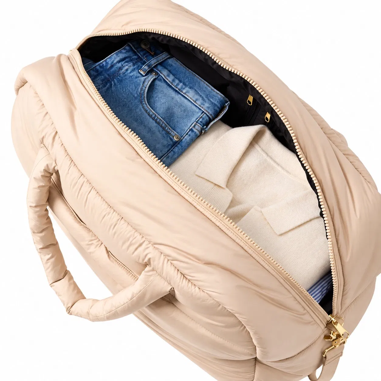 Quilted Puffer Weekender Duffel Bag with Laptop Sleeve for Travel