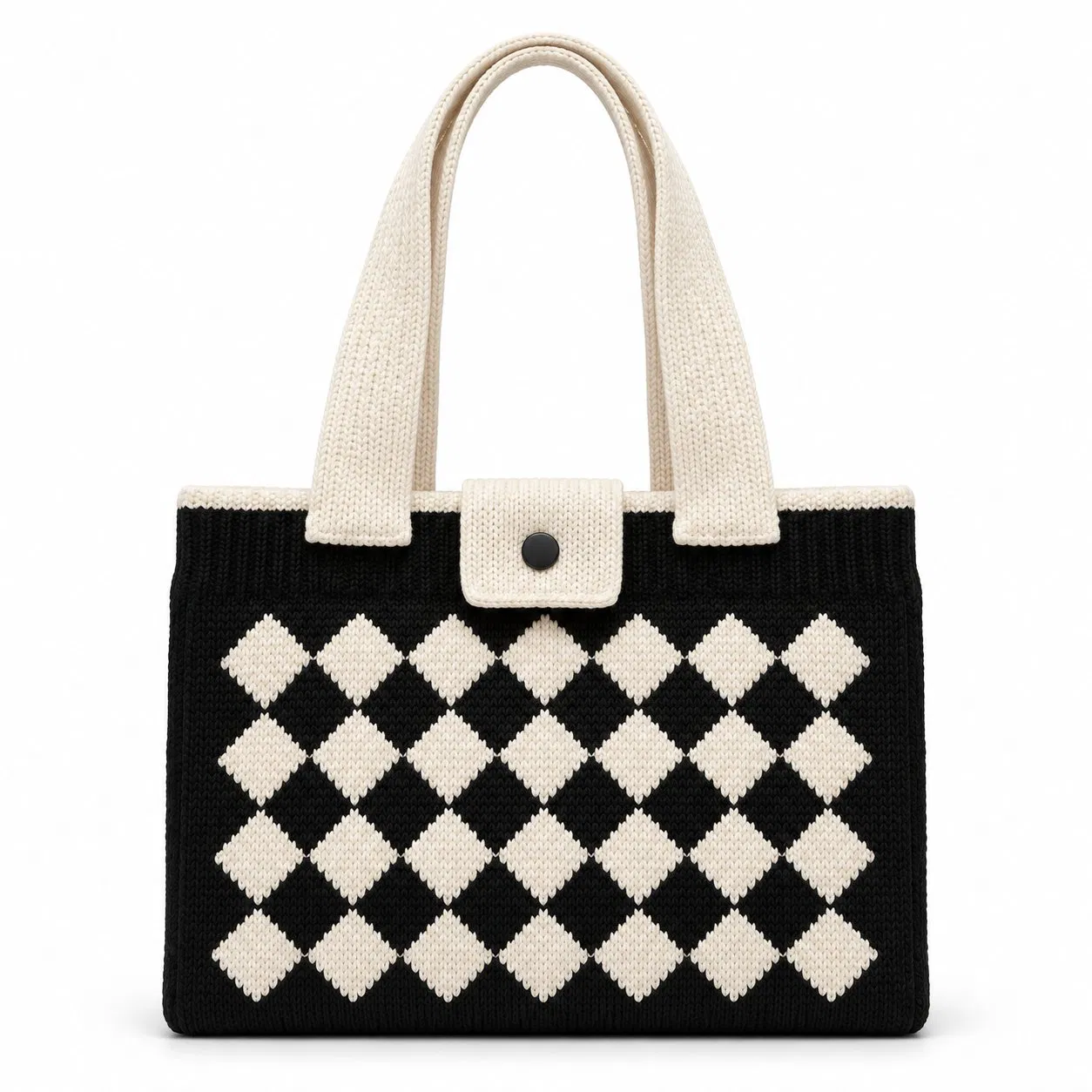 Knitted Jacquard Tote Bag with Open Top