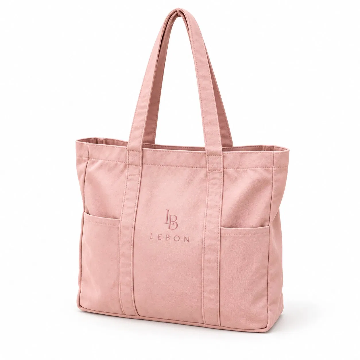 Pink Folding Canvas Tote Bag with Exterior Pockets and Shoulder Handles