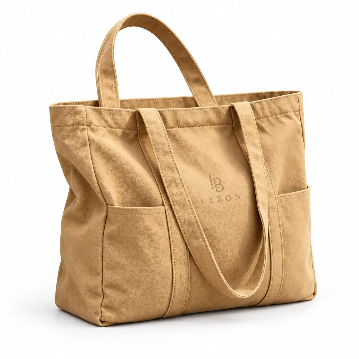 Foldable Canvas Tote Bag with Zipper and Exterior Pockets