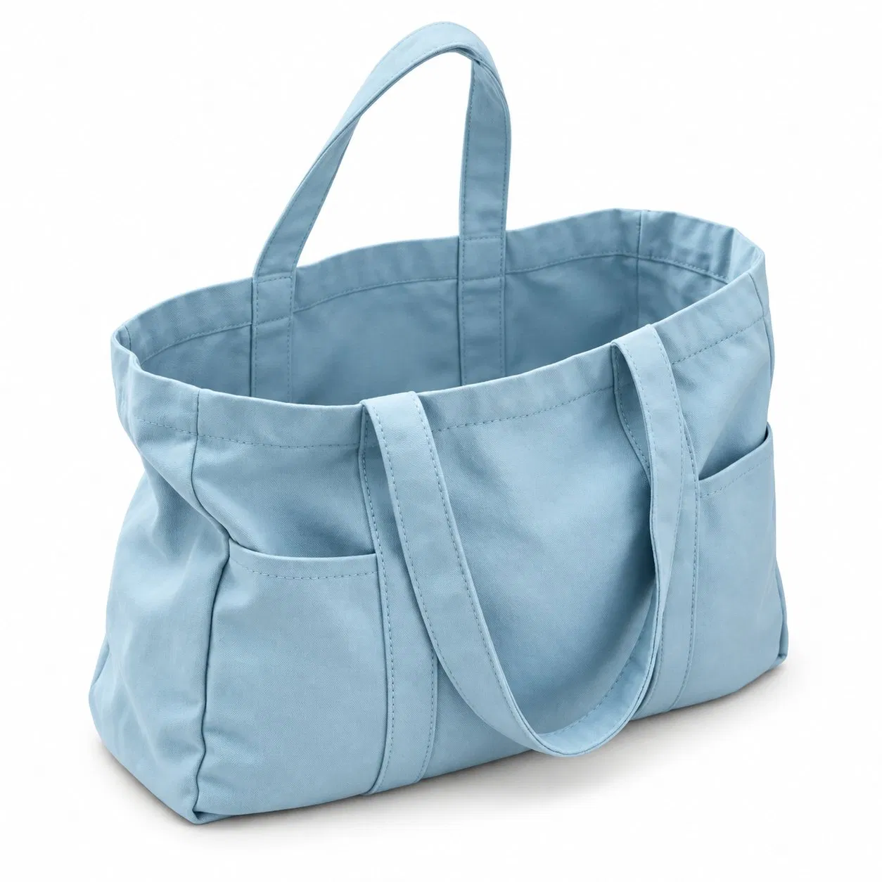 Pink Folding Canvas Tote Bag with Exterior Pockets and Shoulder Handles