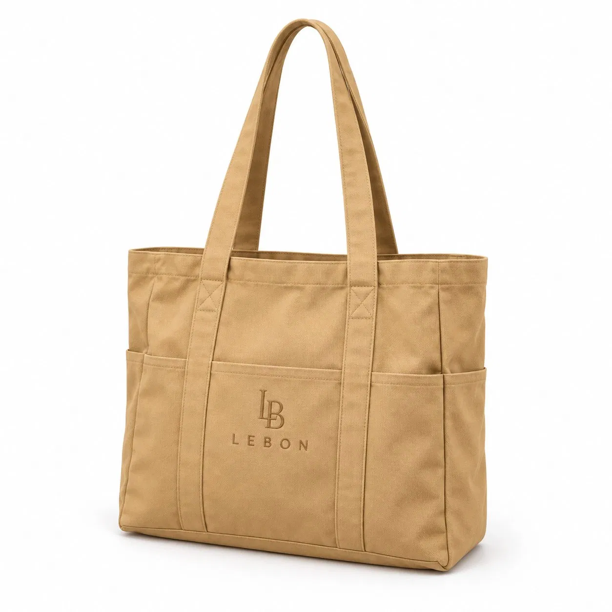 Pink Folding Canvas Tote Bag with Exterior Pockets and Shoulder Handles