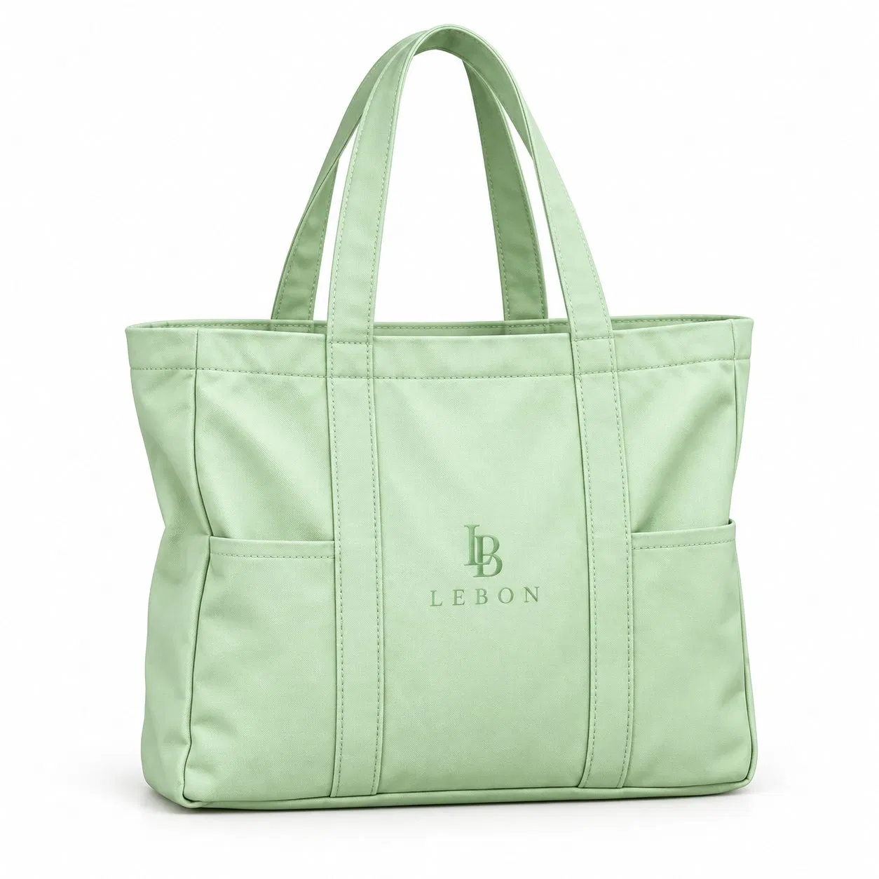 Pink Folding Canvas Tote Bag with Exterior Pockets and Shoulder Handles