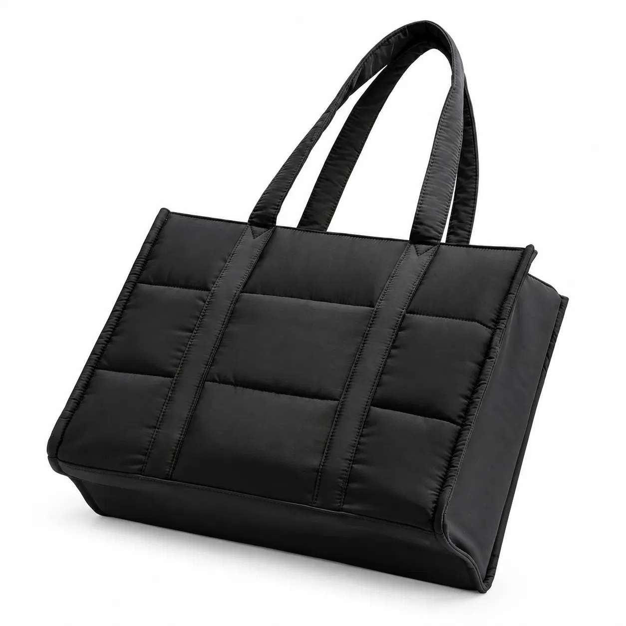 Quilted Recycled Nylon Laptop Tote Bag with Zipper and Trolley Sleeve