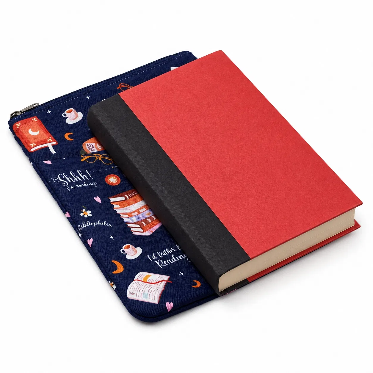 Lebon Printed Polyester Zipper Book Sleeve with Front Pocket for Reading