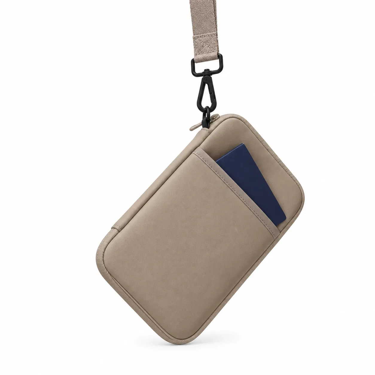 Lebon Neoprene Passport Wallet with Zipper Card Storage and Detachable Wrist Strap