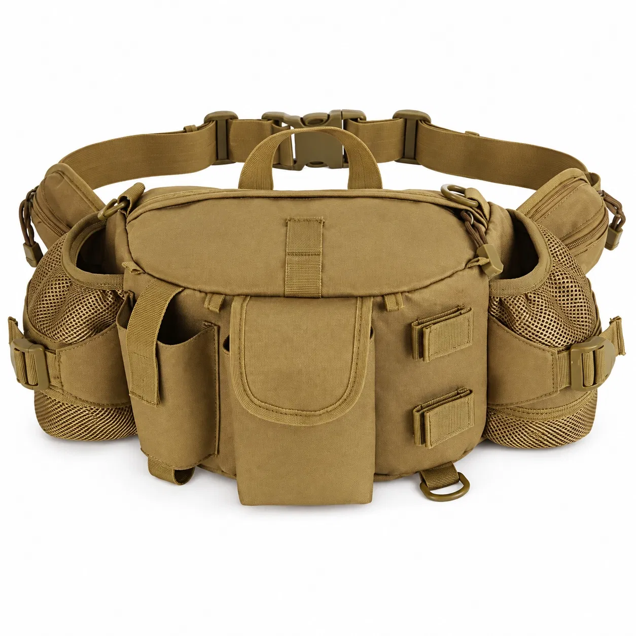 Outdoor Waist Bag with Dual Mesh Bottle Holders and Adjustable Belt