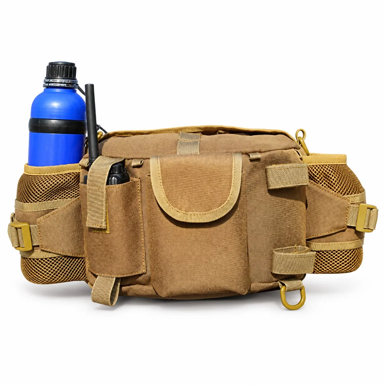 Outdoor Waist Bag with Dual Mesh Bottle Holders and Adjustable Belt
