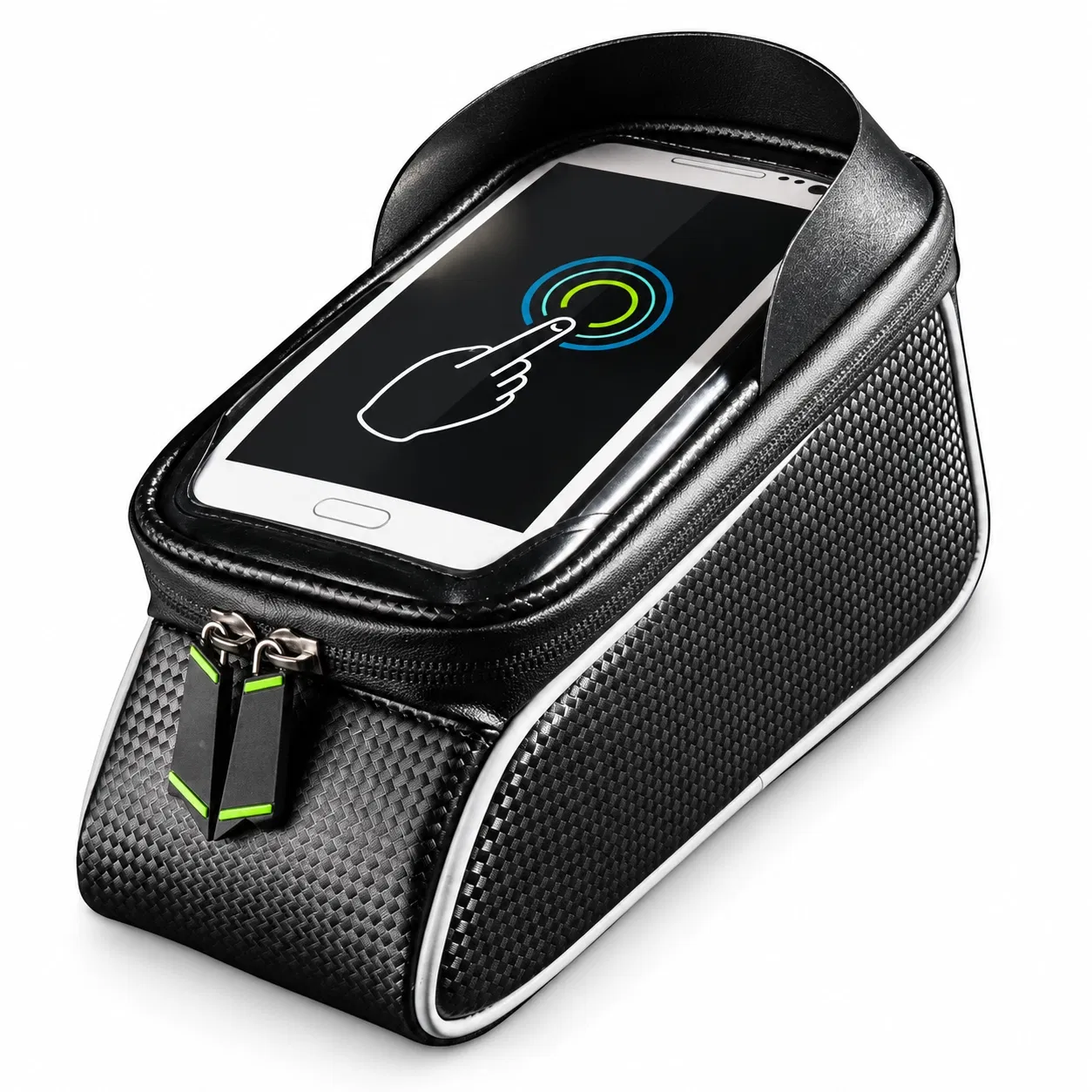 Custom Bicycle Frame Phone Bag with Clear Window and Zipper