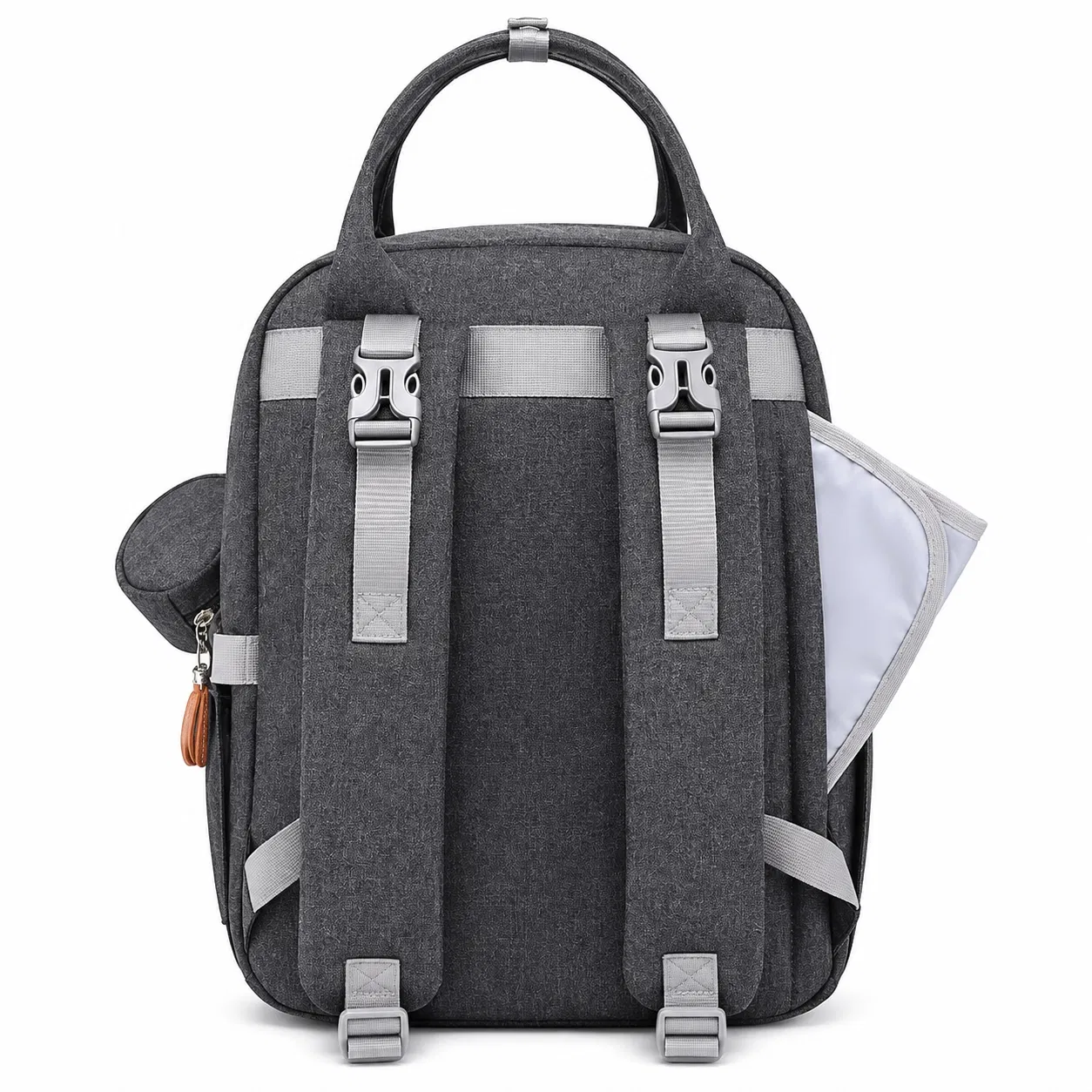 Polyester Diaper Backpack with Quilted Front Pocket and Bottle Organizer