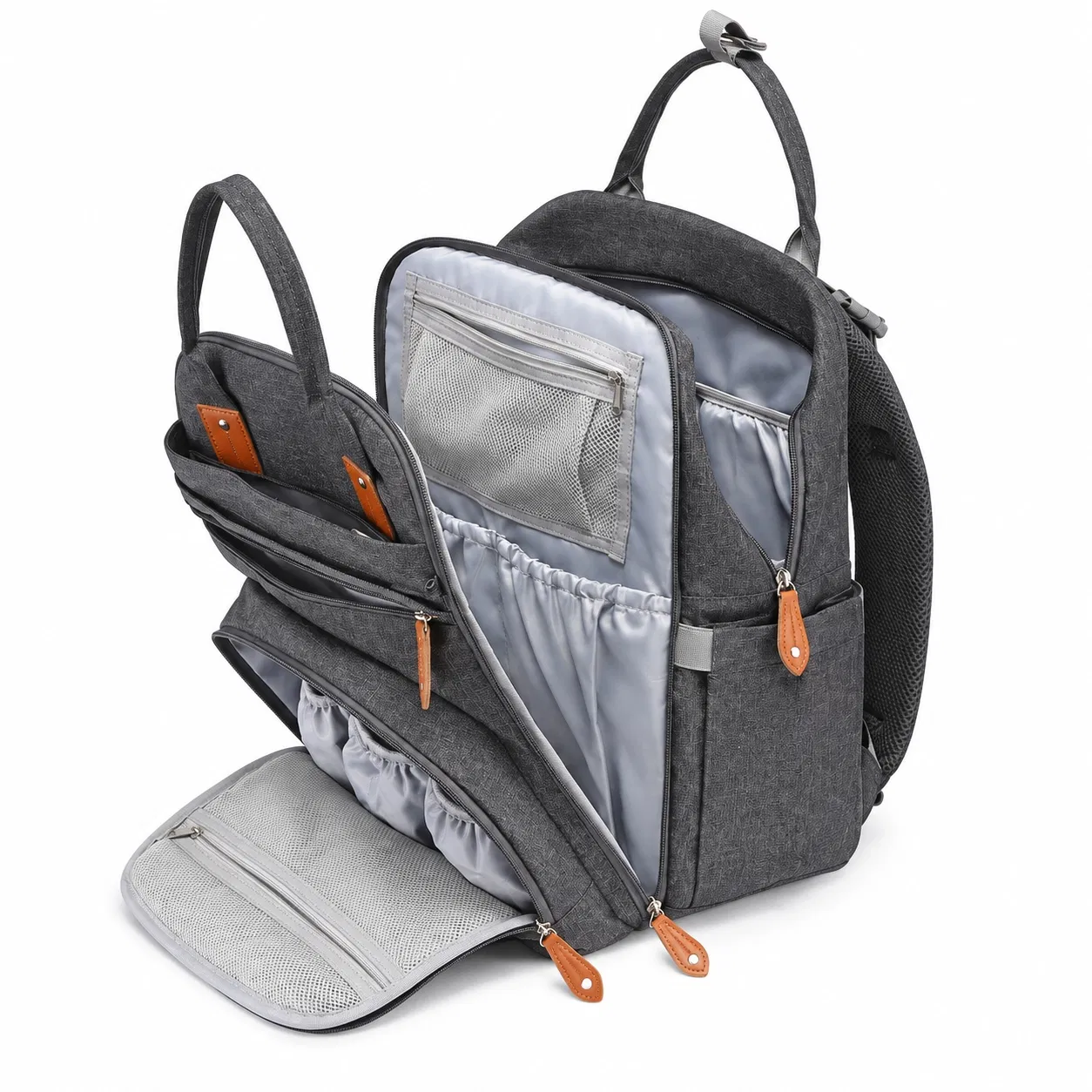 Polyester Diaper Backpack with Quilted Front Pocket and Bottle Organizer