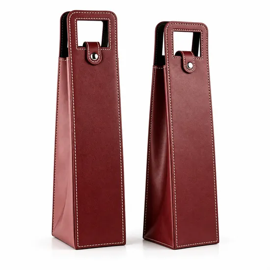 Custom PU Wine Gift Bag with Cutout Handle and Snap Tab