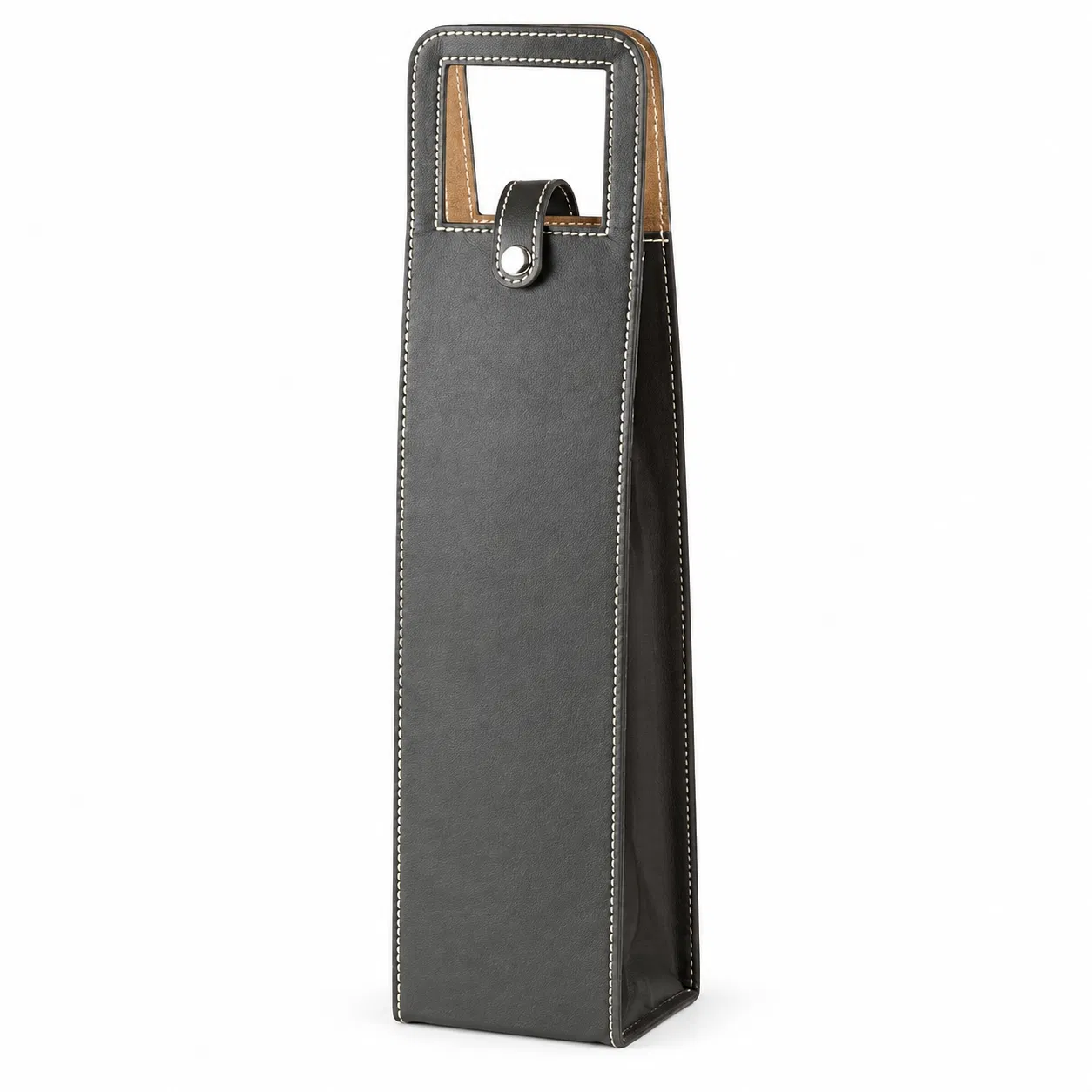 Custom PU Wine Gift Bag with Cutout Handle and Snap Tab