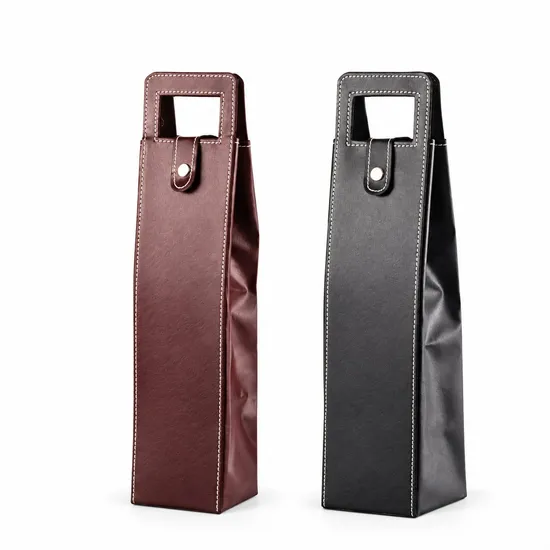 Custom PU Wine Gift Bag with Cutout Handle and Snap Tab