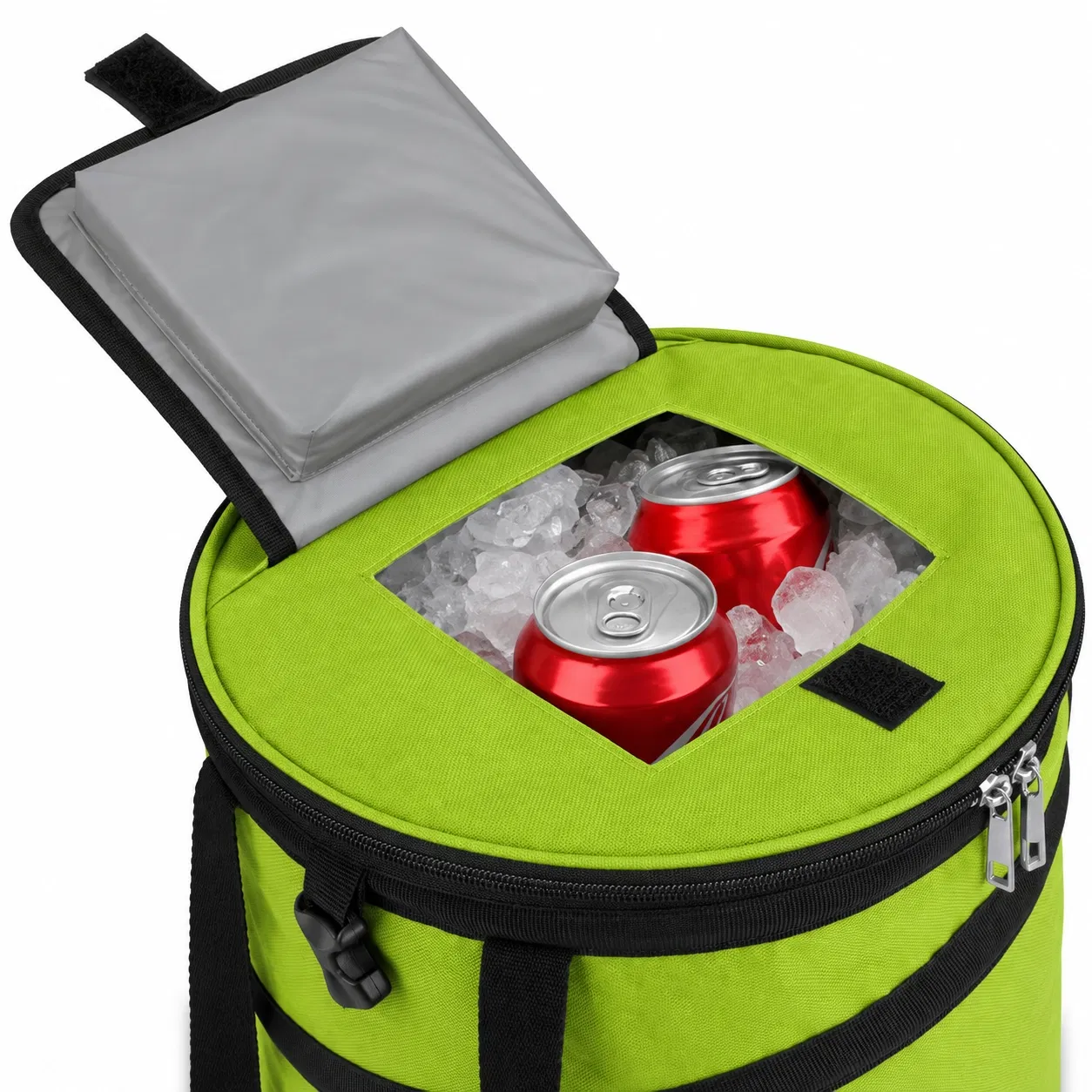 Foldable Round Cooler Bag with Zipper Lid and Carry Handles