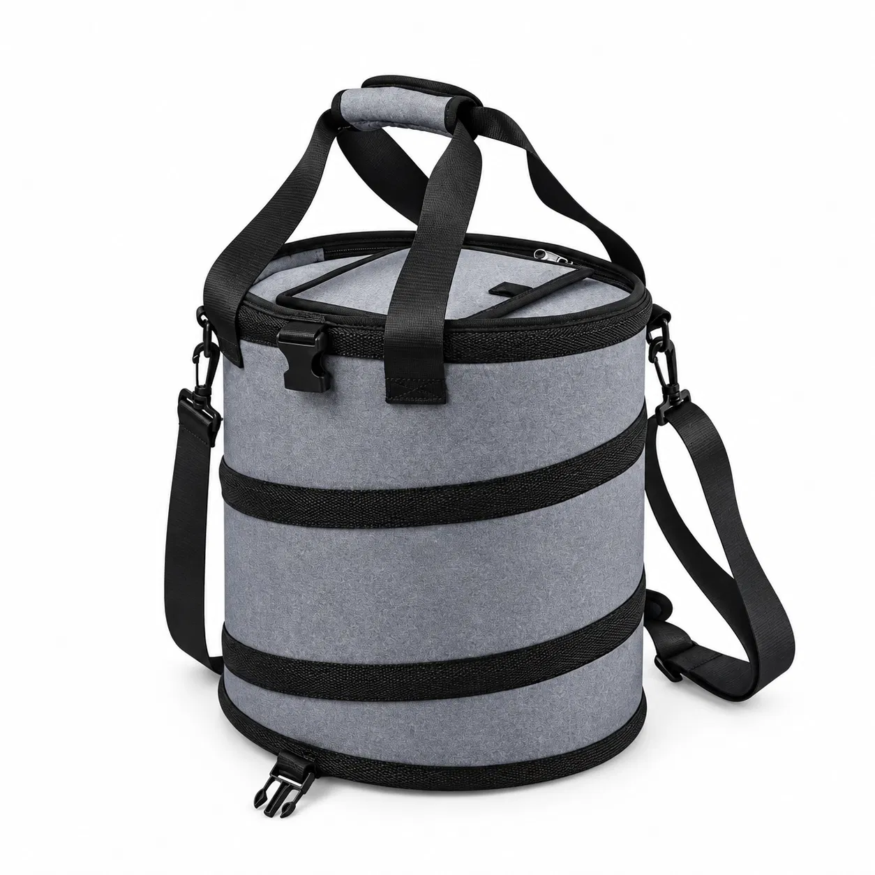 Foldable Round Cooler Bag with Zipper Lid and Carry Handles