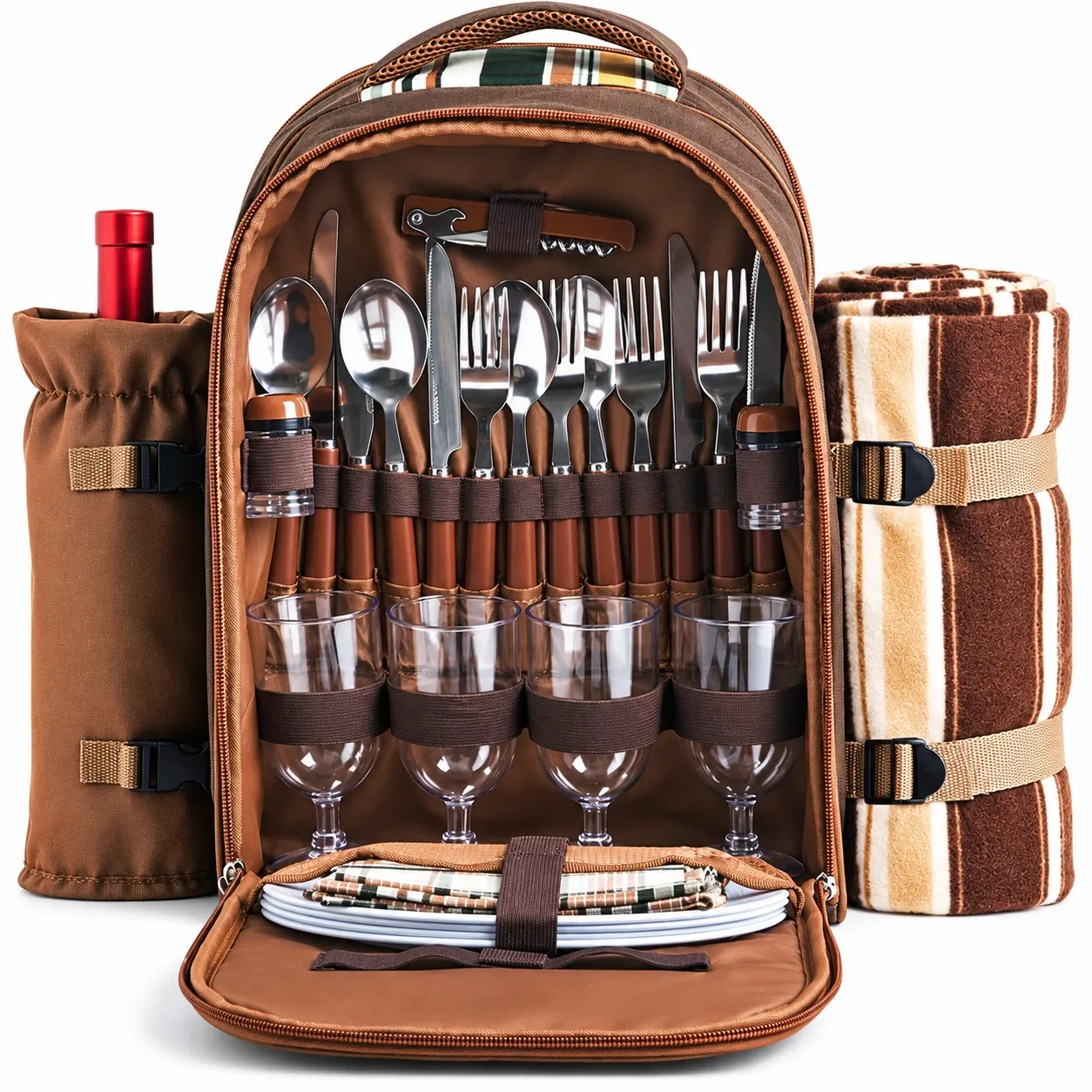 Custom Picnic Cooler Backpack with Utensil Organizer and Bottle Holder