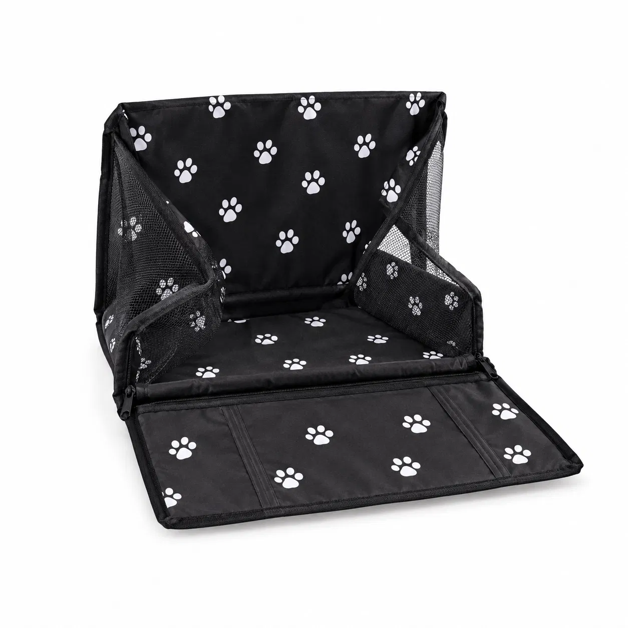 Lebon Foldable Pet Car Seat Bag with Mesh Sides and Paw Print