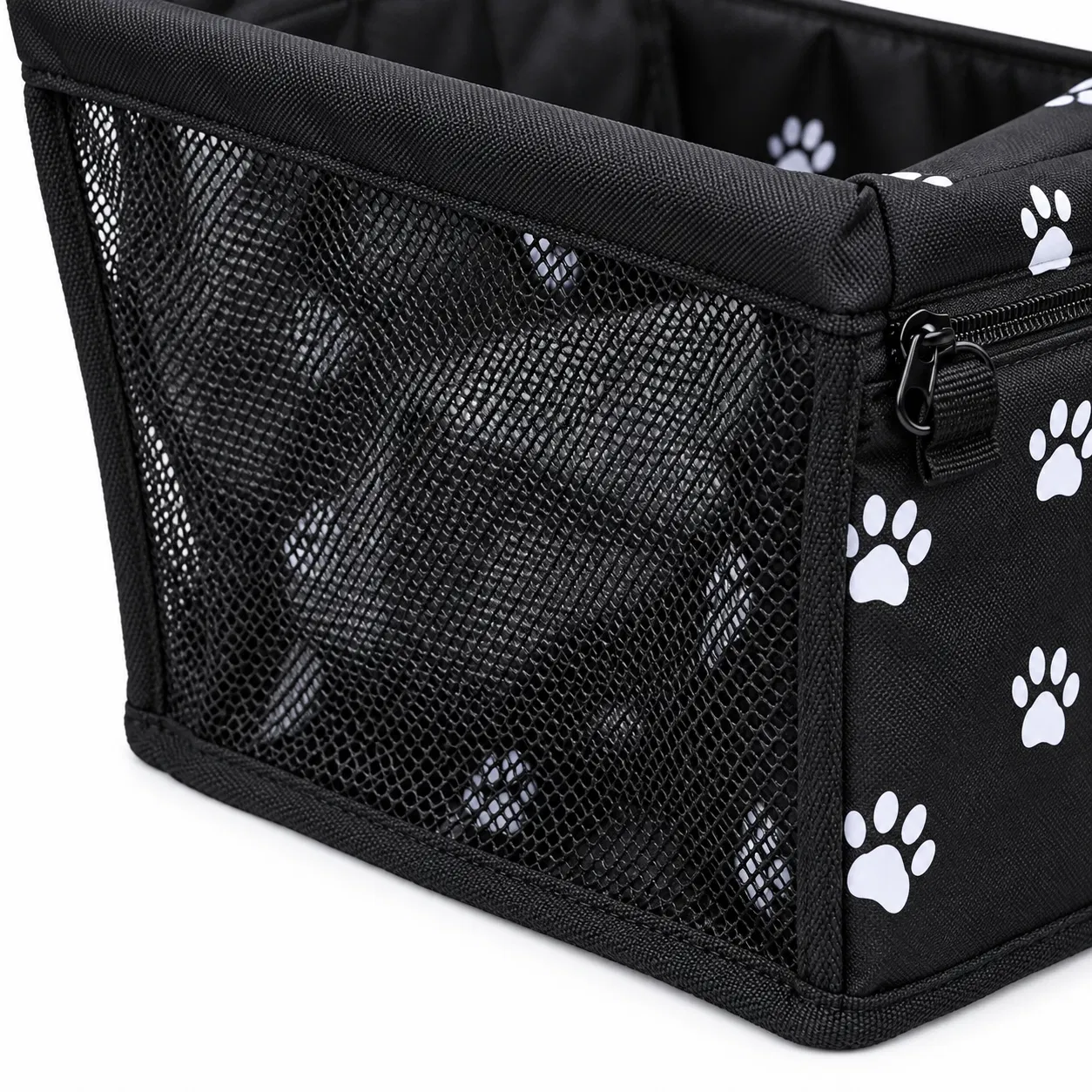 Lebon Foldable Pet Car Seat Bag with Mesh Sides and Paw Print