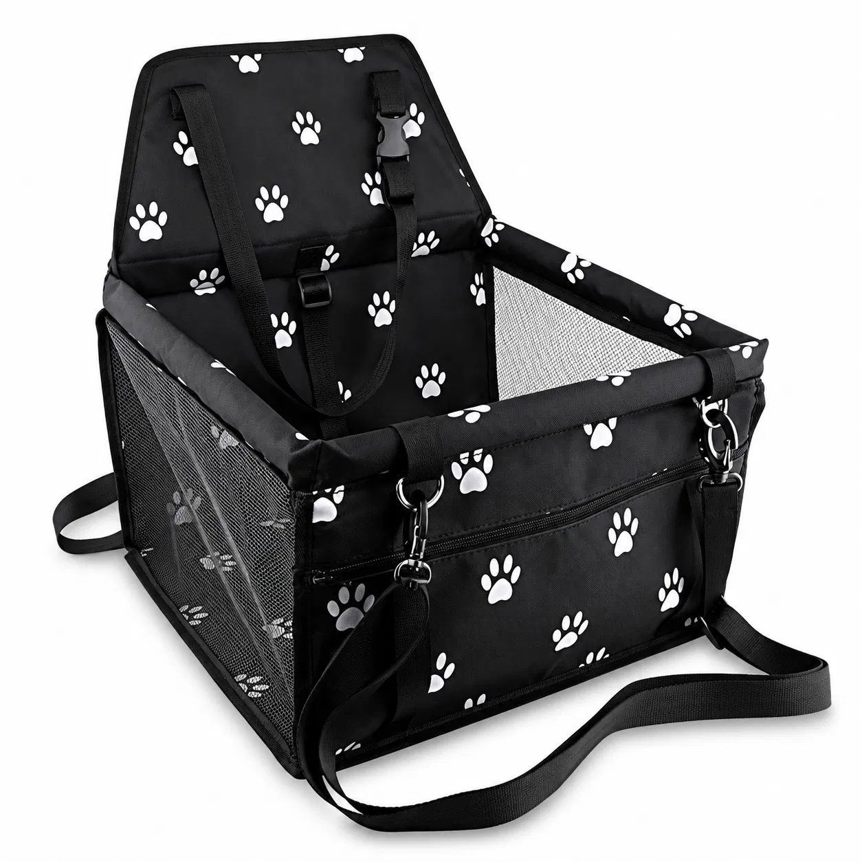 Lebon Foldable Pet Car Seat Bag with Mesh Sides and Paw Print