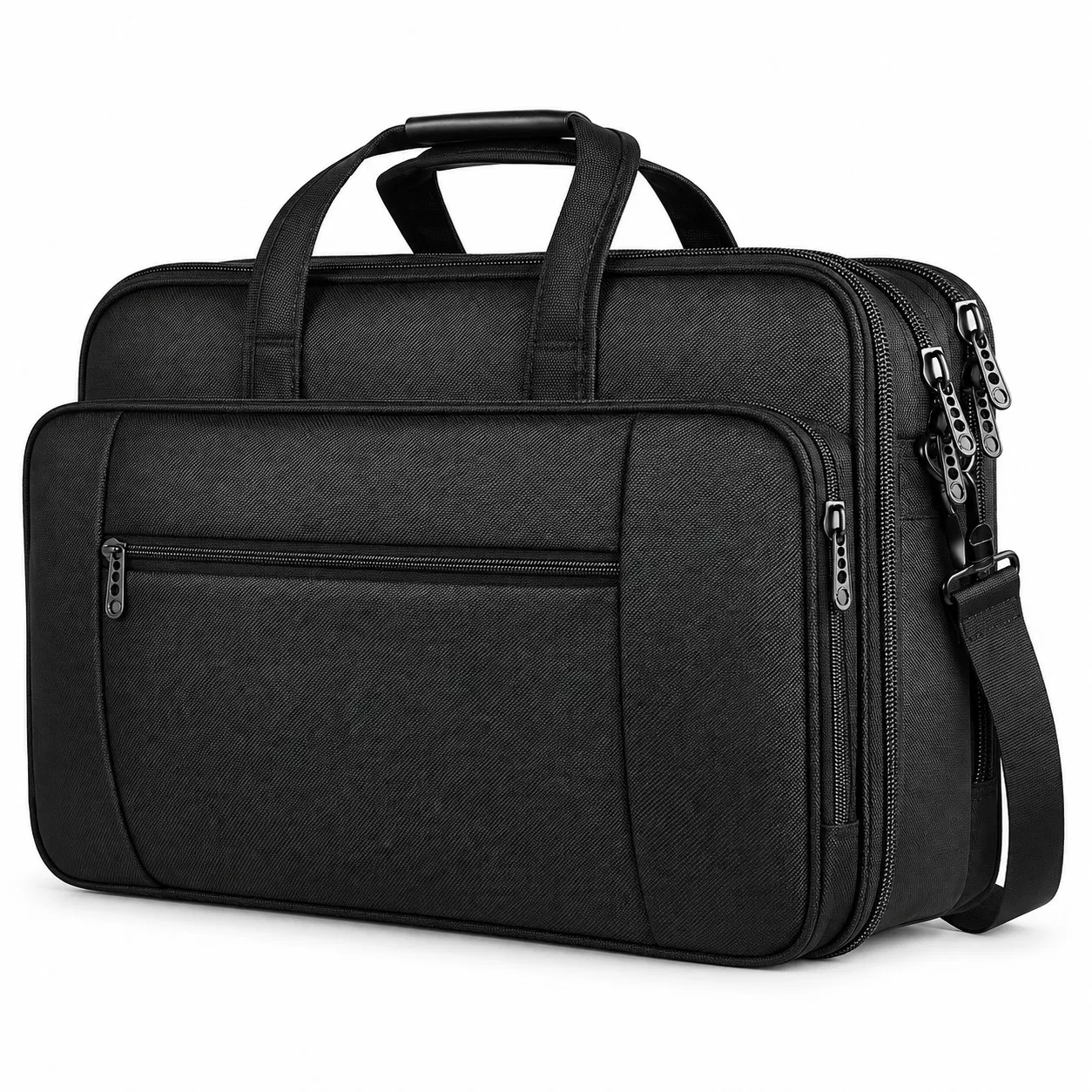 Nylon Laptop Briefcase with Multiple Zipper Compartments and Shoulder Strap
