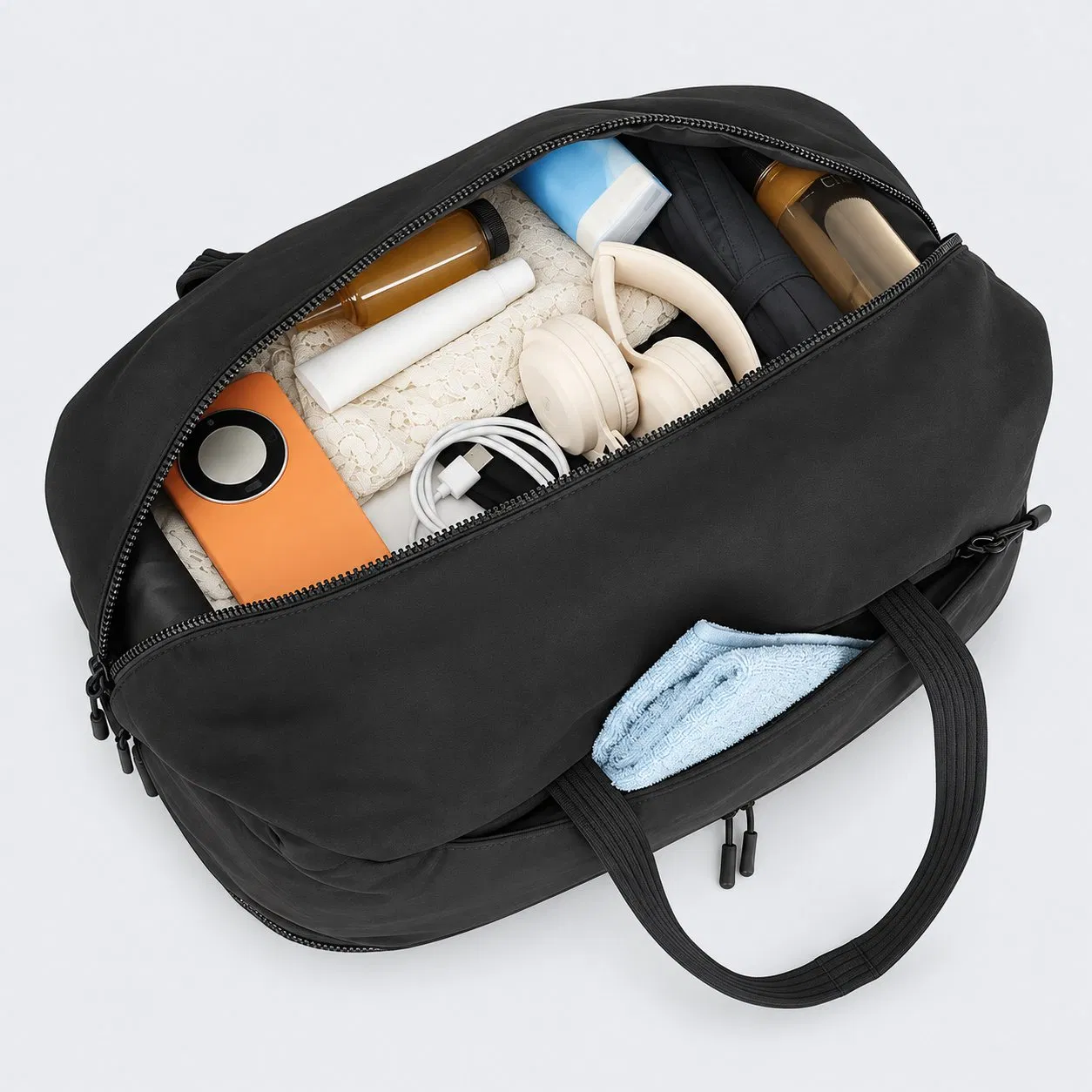 Nylon Overnight Travel Duffel Bag with Separate Shoe Pocket and Shoulder Strap