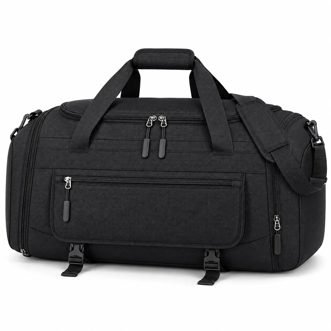 Nylon Overnight Travel Duffel Bag with Separate Shoe Pocket and Shoulder Strap