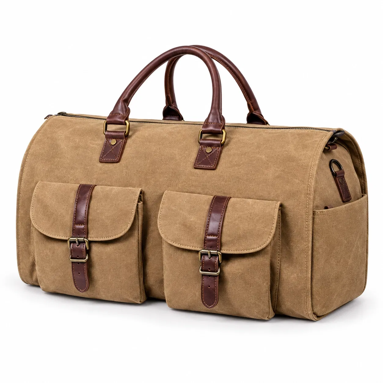 2 in 1 PU Garment Duffel Bag with Foldable Suit Cover