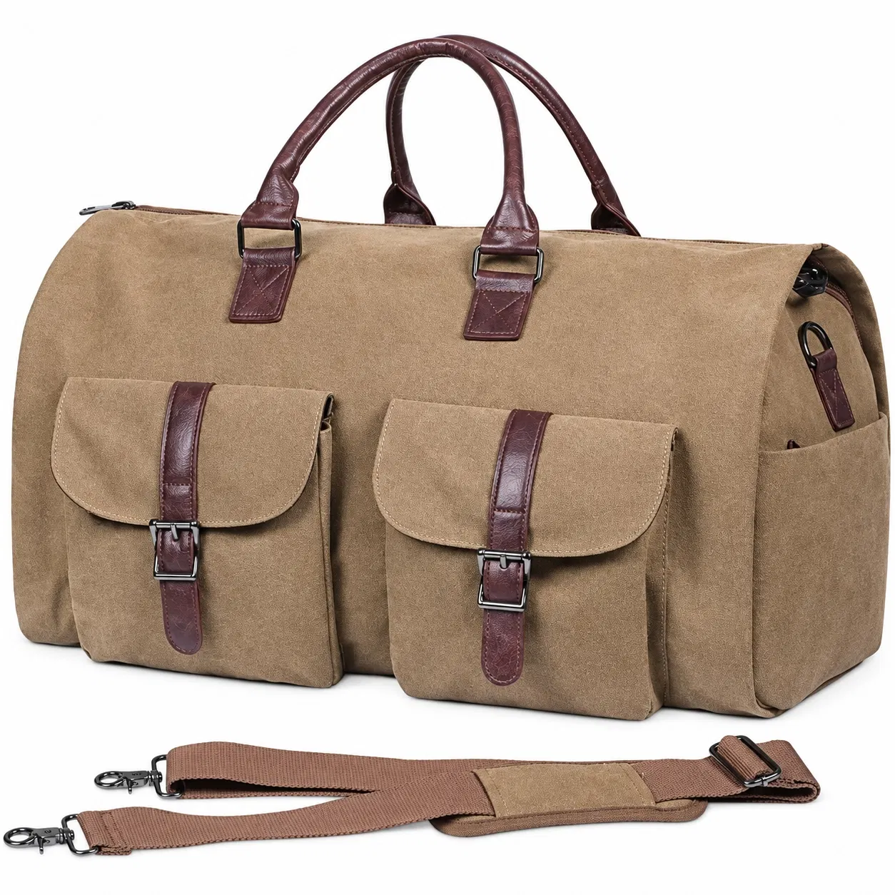 2 in 1 PU Garment Duffel Bag with Foldable Suit Cover