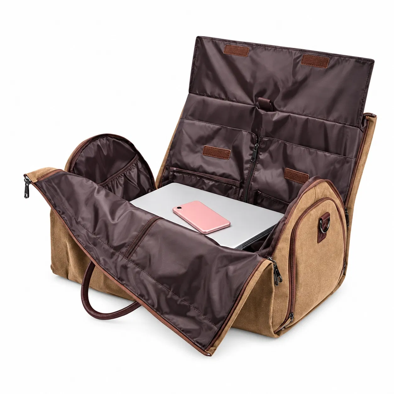 2 in 1 PU Garment Duffel Bag with Foldable Suit Cover