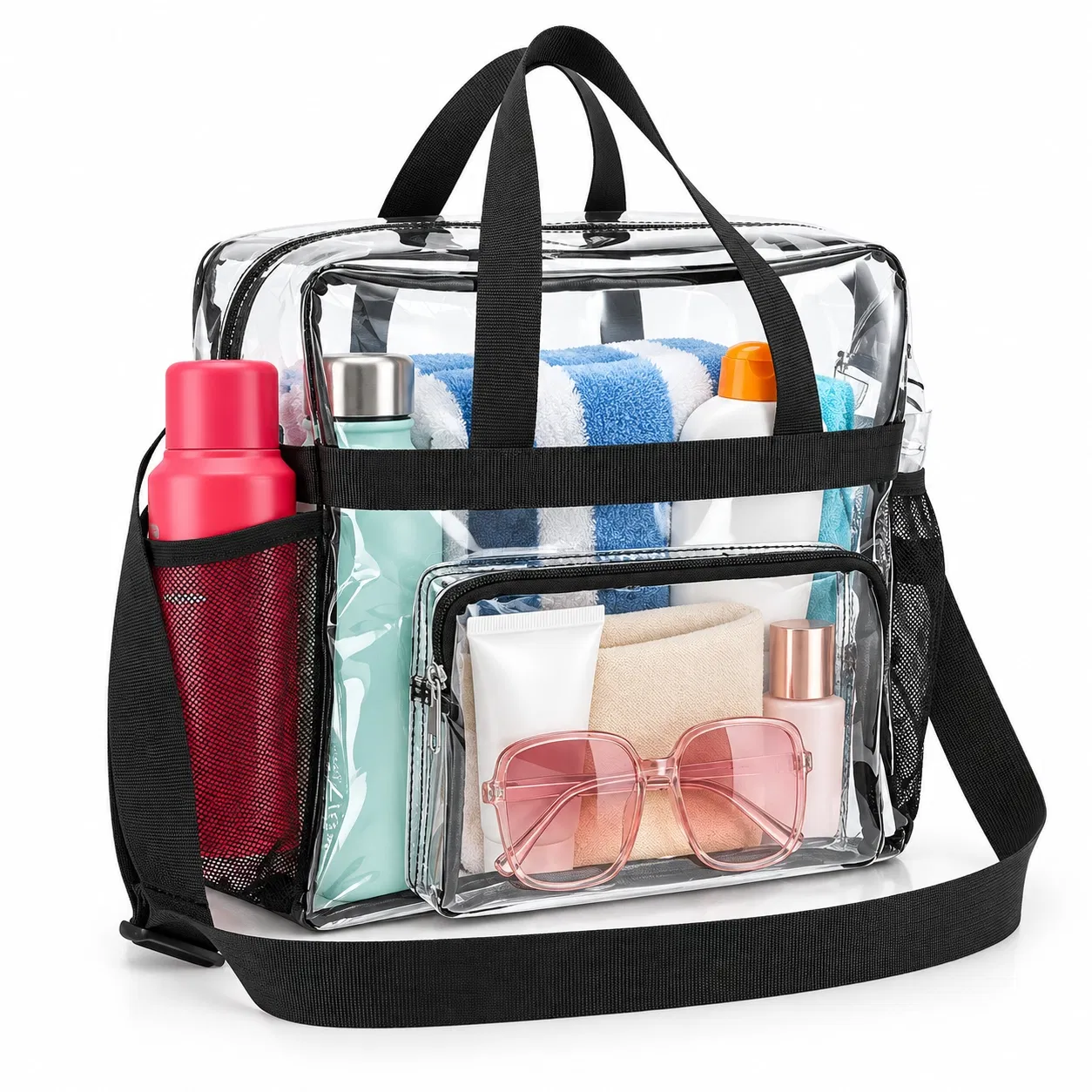Transparent PVC Crossbody Shoulder Bag with Adjustable Strap and Zipper