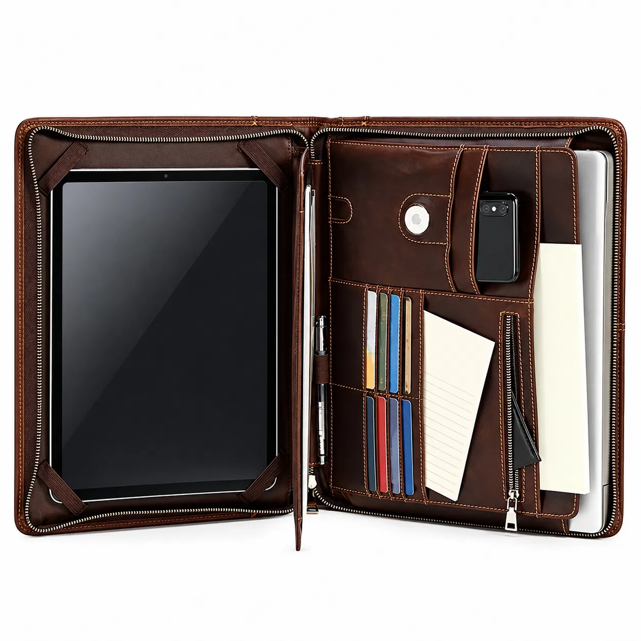 Genuine Leather Executive Laptop Briefcase with Shoulder Strap for Office and Business