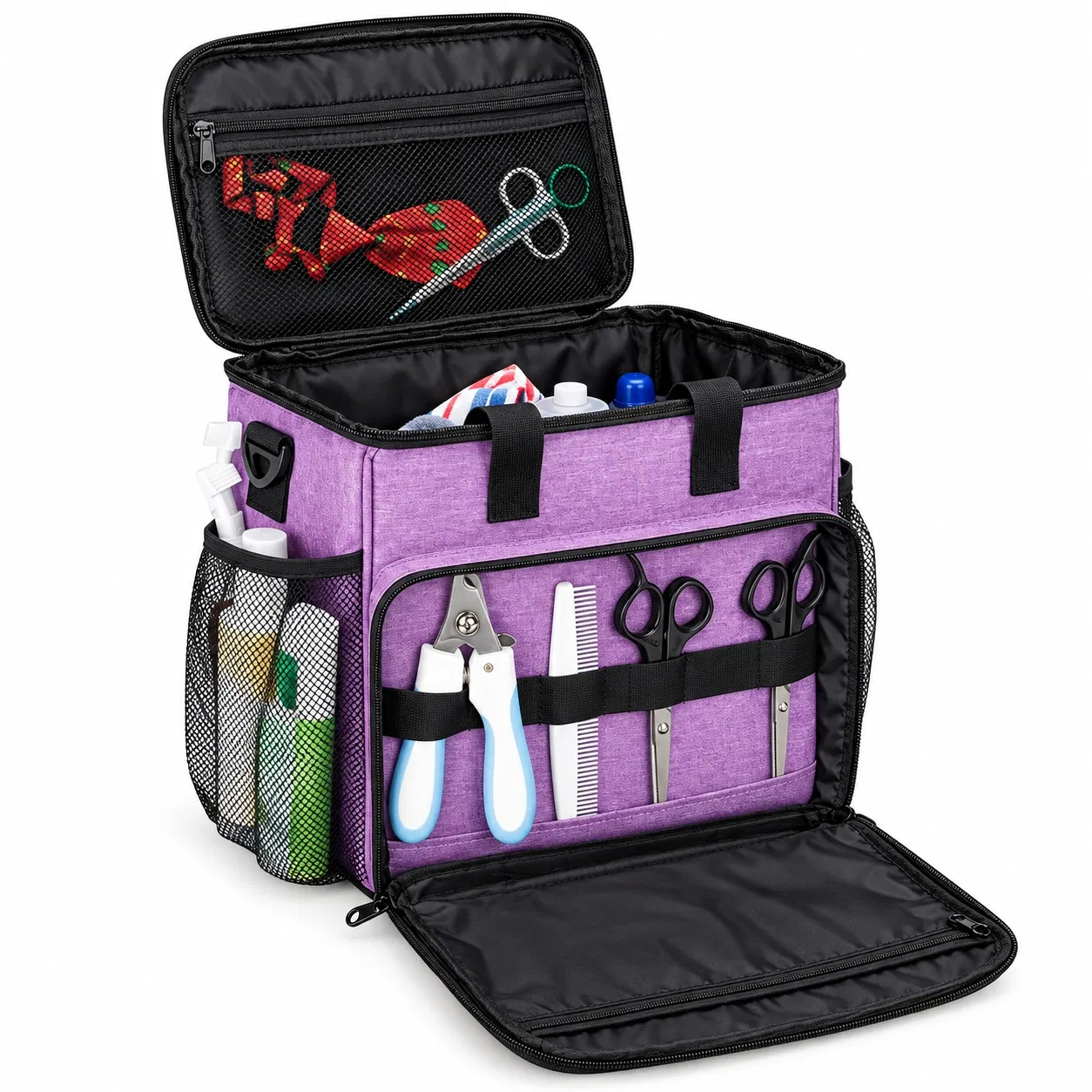 Pet Grooming Tools Organizer Tote Bag with Mesh Pockets