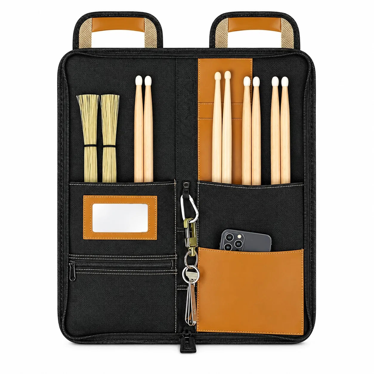Custom Drumstick Holder Case with Pockets and Zipper for Percussion Accessories