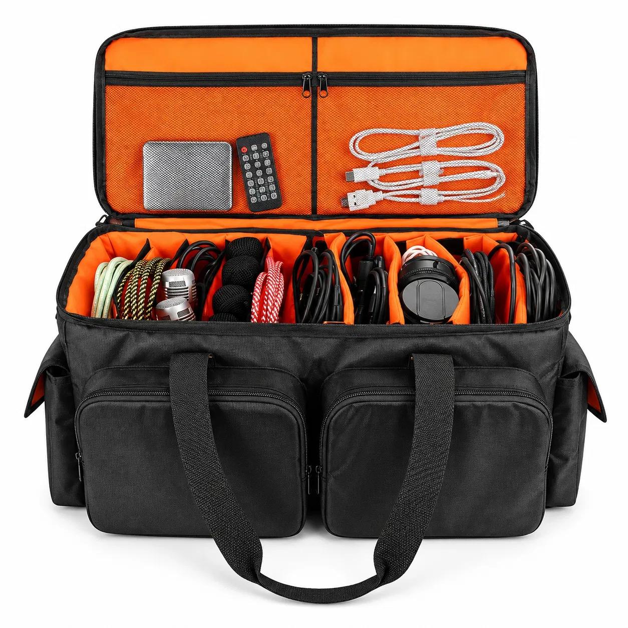 Custom Polyester DJ Cable Organizer Bag with Adjustable Dividers and Shoulder Strap
