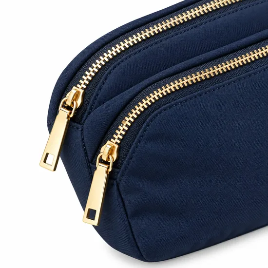 Navy Polyester Multi-Pocket Waist Bag with Zipper