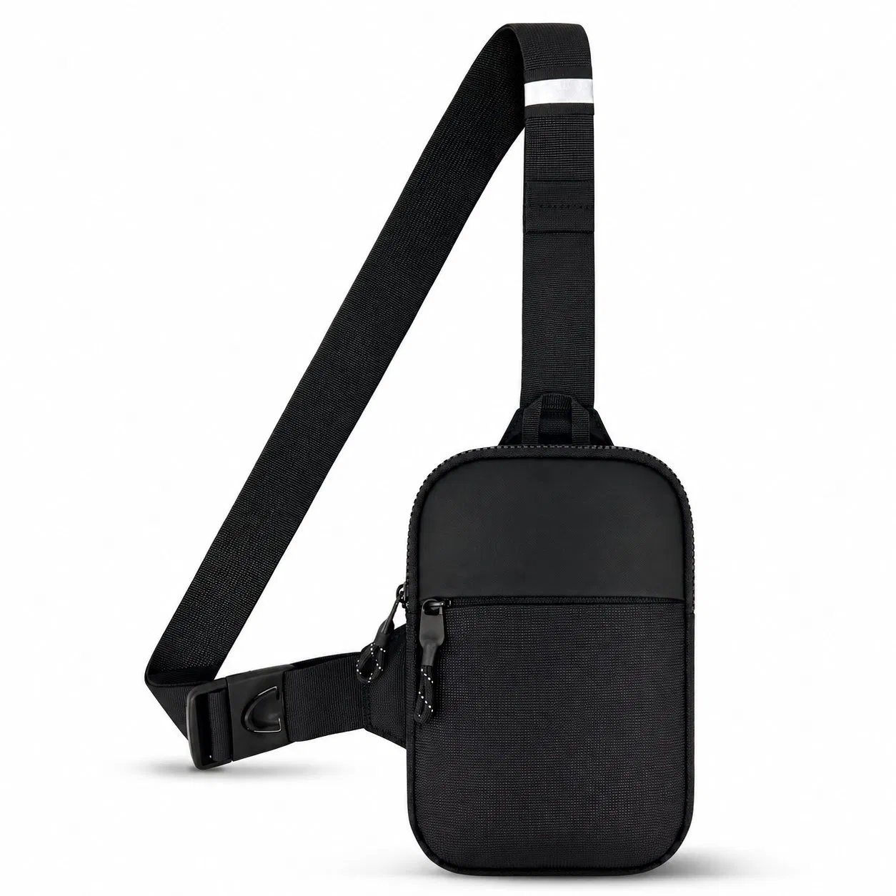 Nylon Sling Shoulder Bag with Adjustable Strap and Zipper Closure