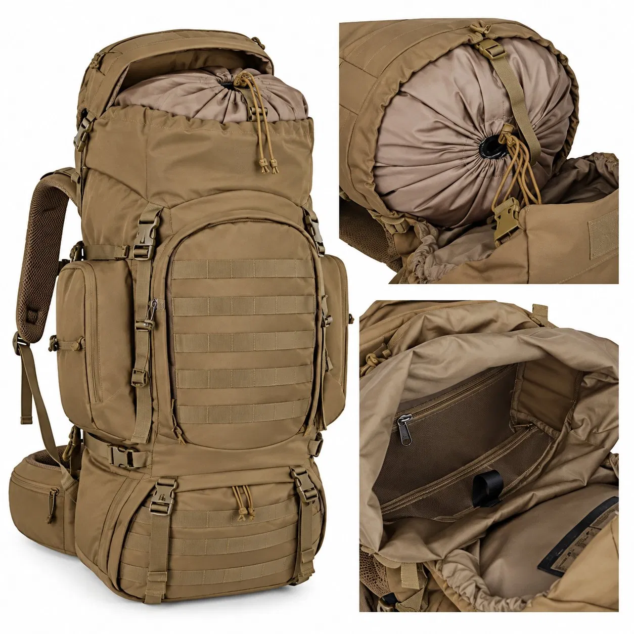 Polyester Tactical Molle Backpack with Curved Back Support for Hiking and Travel