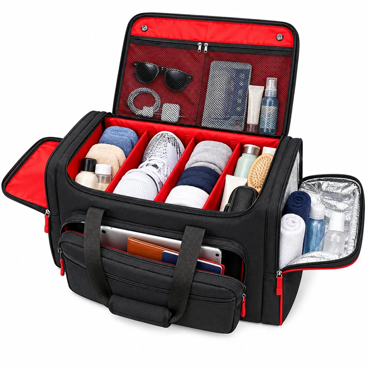 Polyester Sneaker Duffle Bag with Adjustable Dividers and Insulated Pocket
