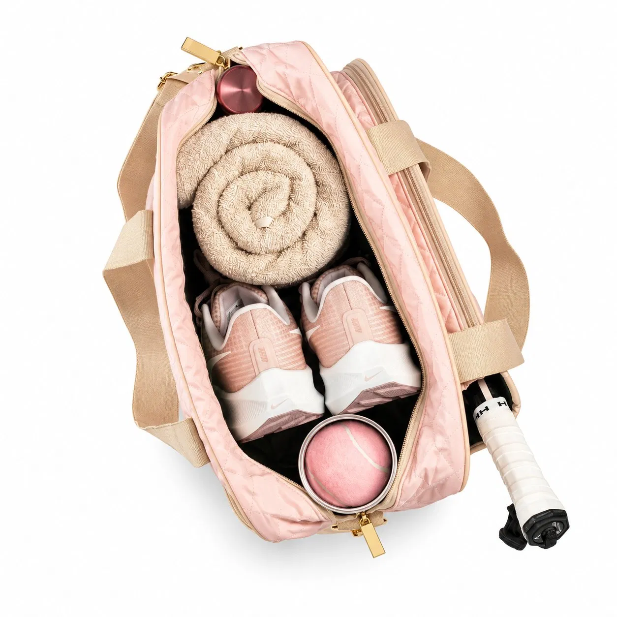 Quilted Oxford Tennis and Pickleball Racket Tote Bag with Removable Shoulder Strap