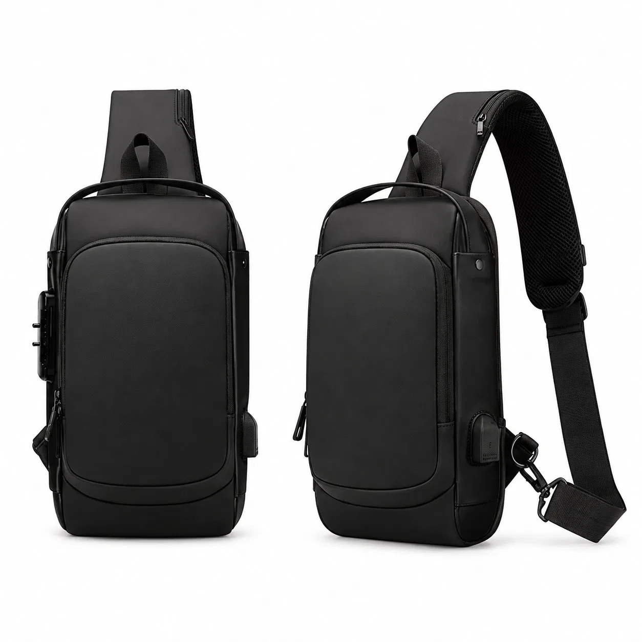 Men Single Shoulder Crossbody Chest Bag with Removable Strap and Zipper Closure