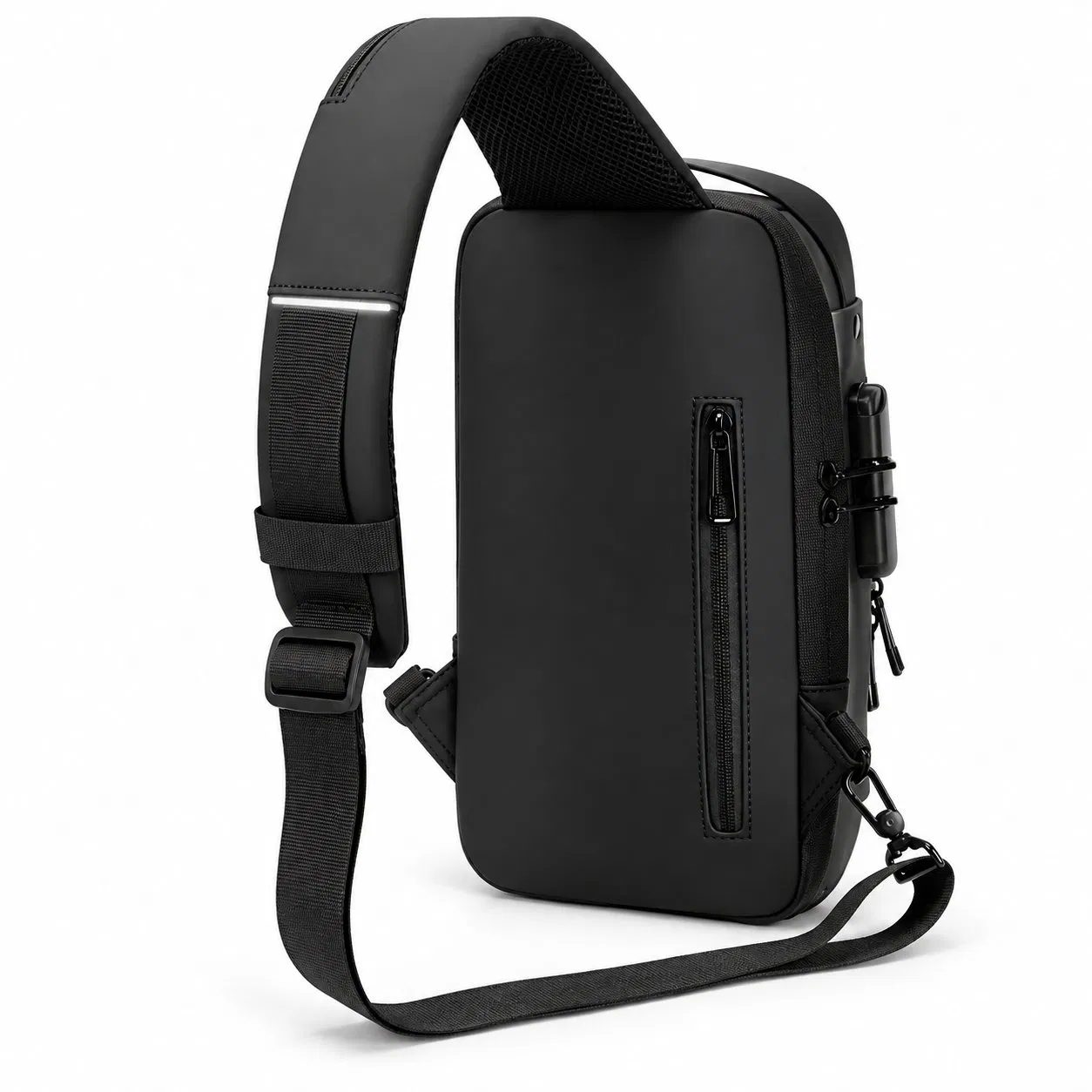 Men Single Shoulder Crossbody Chest Bag with Removable Strap and Zipper Closure