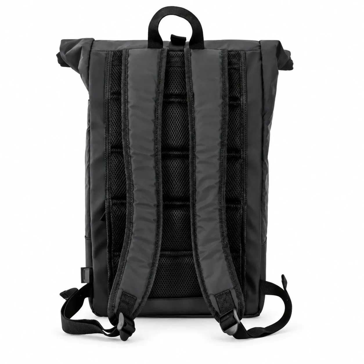Roll Top Laptop Backpack with G Clip Closure Reflective Trim and Side Pockets