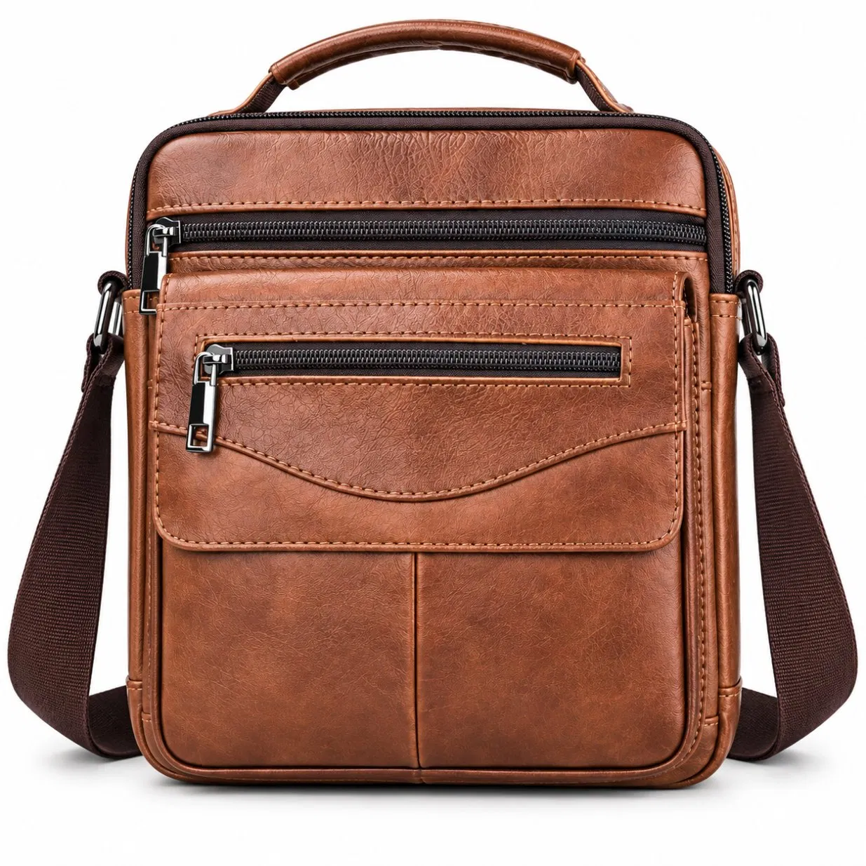Men PU Leather Crossbody Messenger Shoulder Bag with Adjustable Strap and Zipper