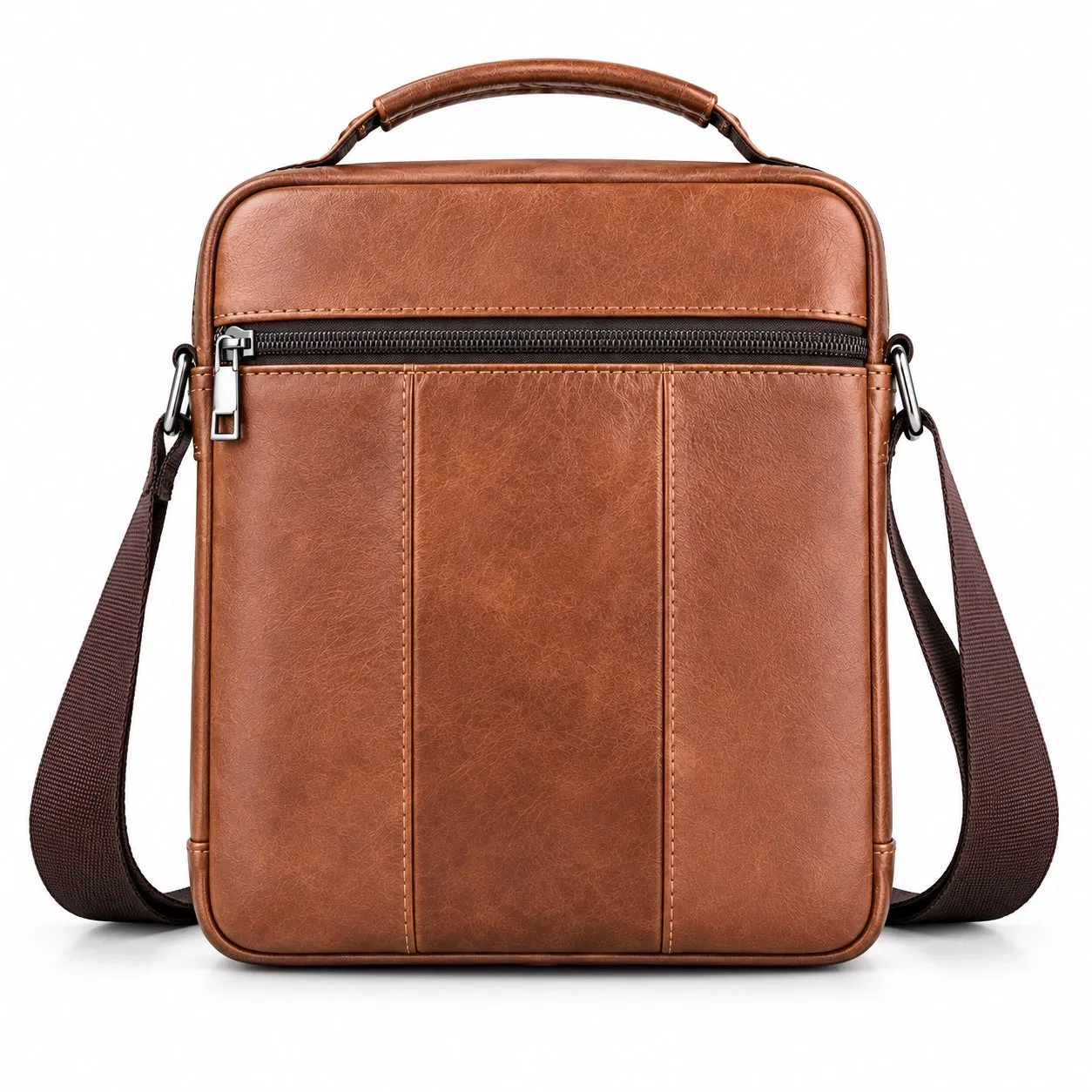 Men PU Leather Crossbody Messenger Shoulder Bag with Adjustable Strap and Zipper