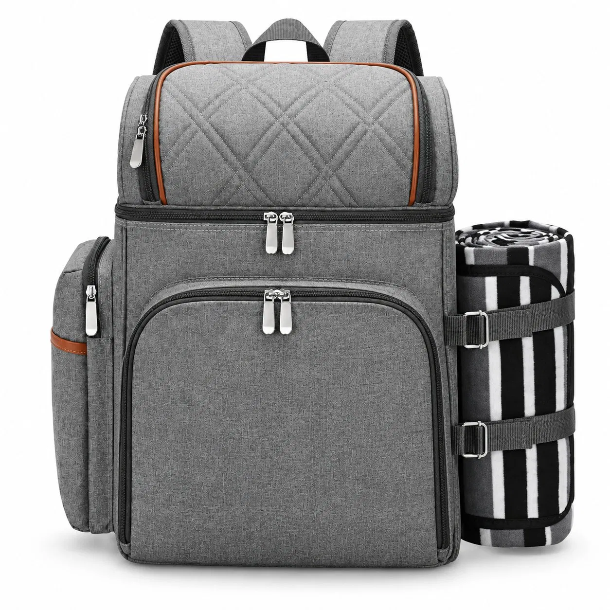 Oxford Insulated Picnic Cooler Backpack with Double Deck Design and Wine Pouch